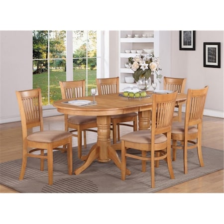 East West Furniture 7 Piece Dining Room Set Table With A Leaf and 6 Dining Chairs VANC7-OAK-C